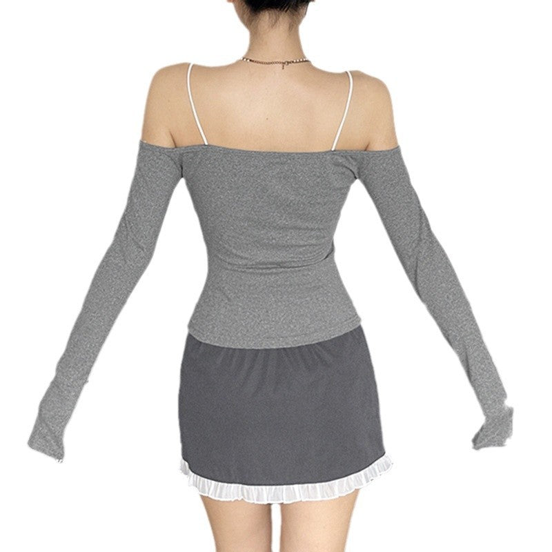 Rita - Off-shoulder langærmet skjorte med flæser og sløjfer