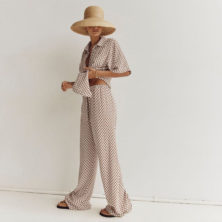 Ester - skjorte- og buksesæt med geometrisk tryk