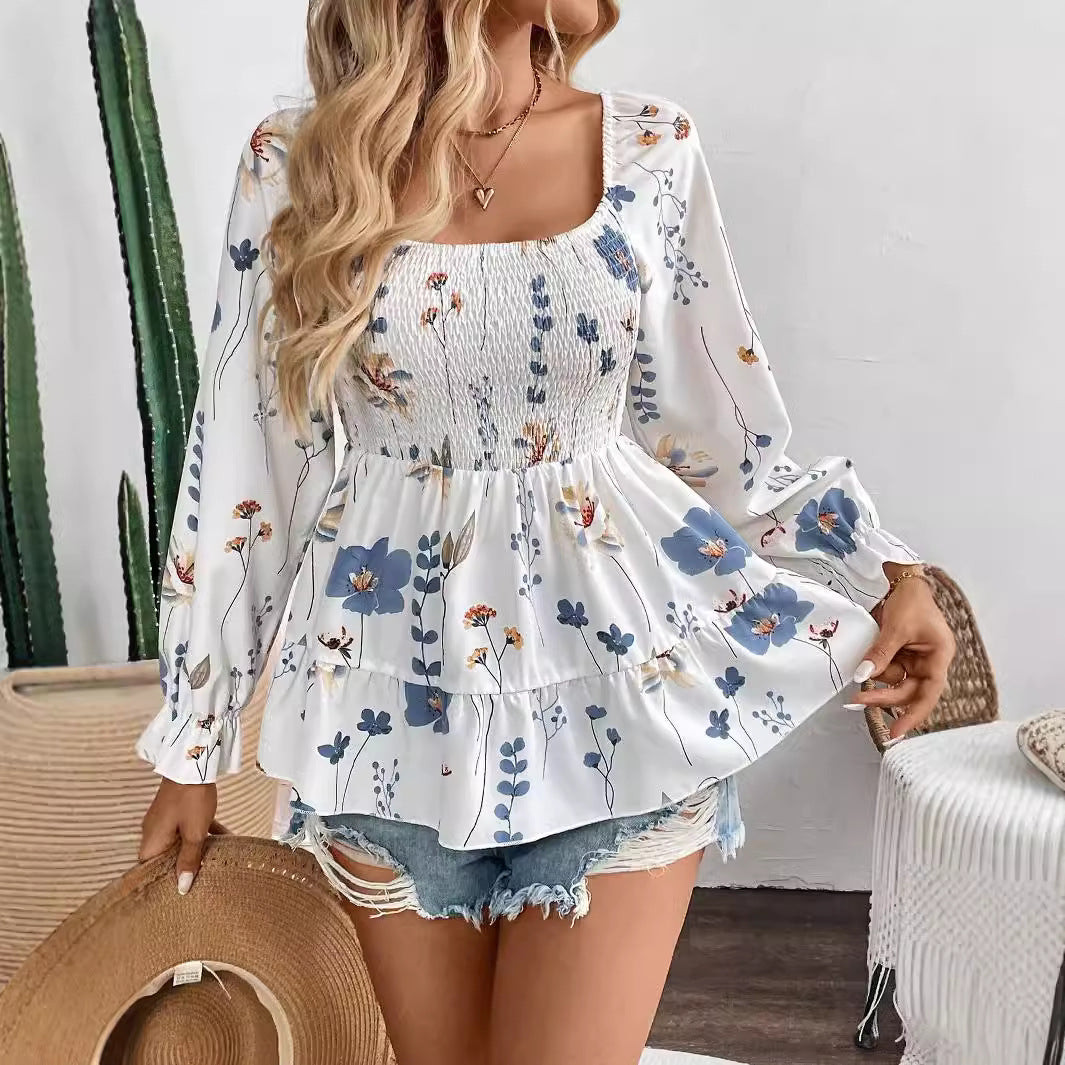 Carmela - Langærmet t-shirt med blomsterprint