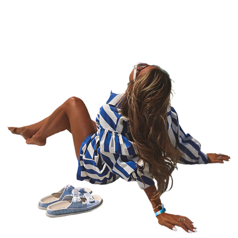 Morgan - Stribet mønster og skræddersyet jumpsuit med bindebælte