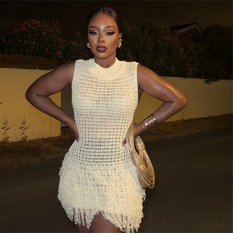 Laurisse - Strikket kjole med flosset kant