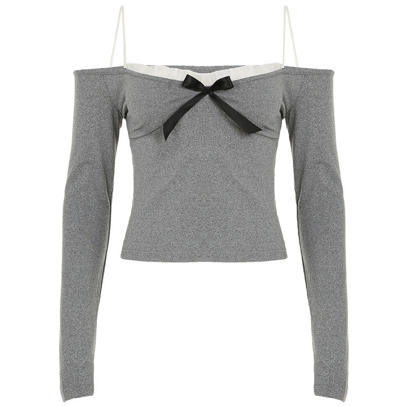 Rita - Off-shoulder langærmet skjorte med flæser og sløjfer