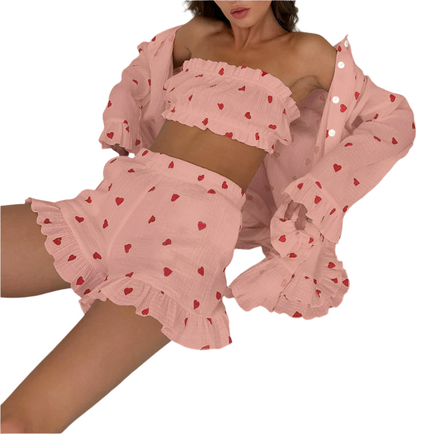 Vanessa - Hjertemønster behageligt 3-delt sæt