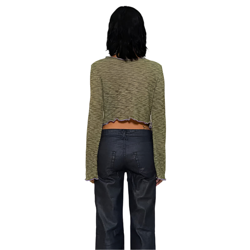 Lindsey - Cropped langærmet top med flæser