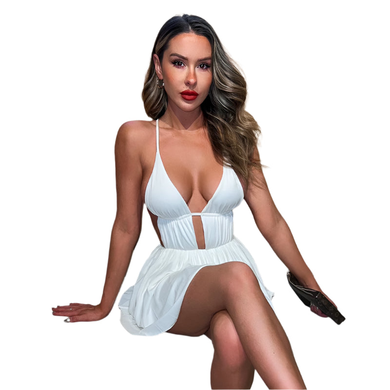 Nova - Justerbare spaghettistropper og luftig sommerkjole med V-hals