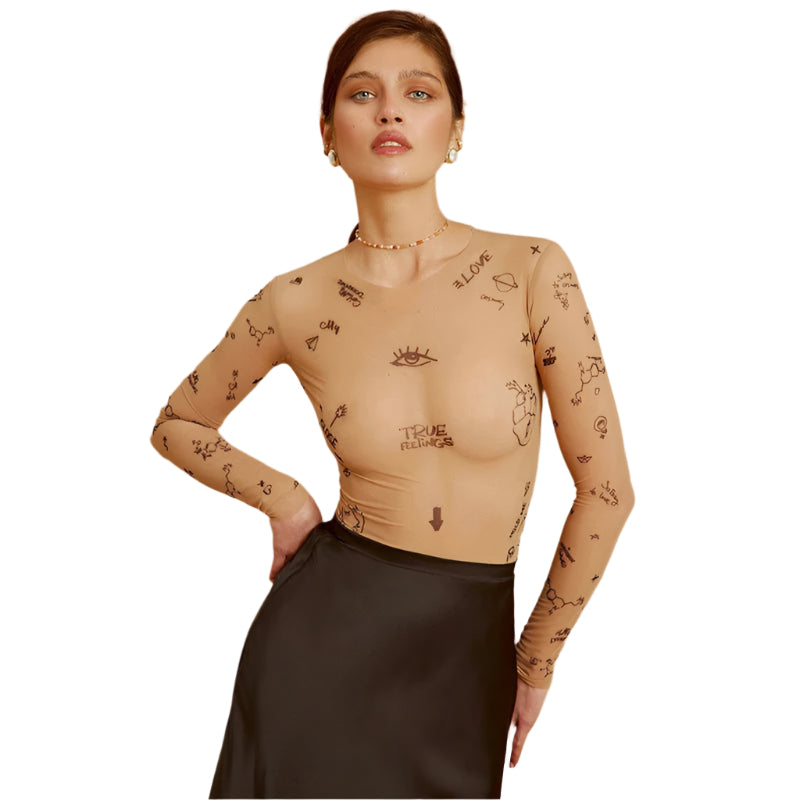 Anastasia - Langærmet top i gennemsigtig mesh-stof
