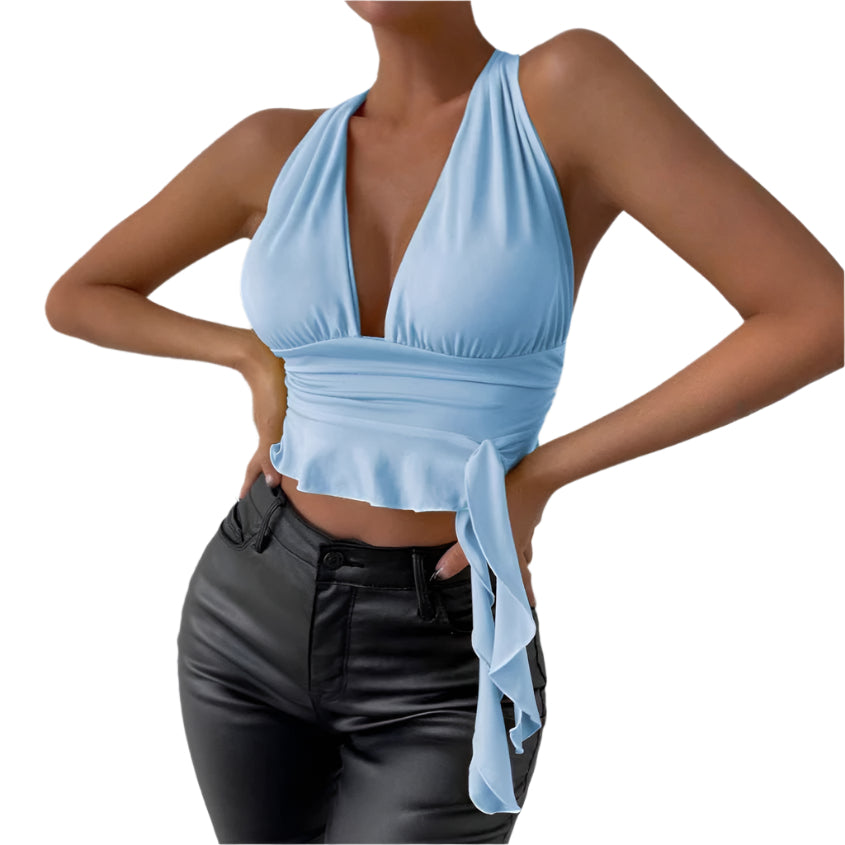 Dorthea - Dyb V-hals halter wrap top