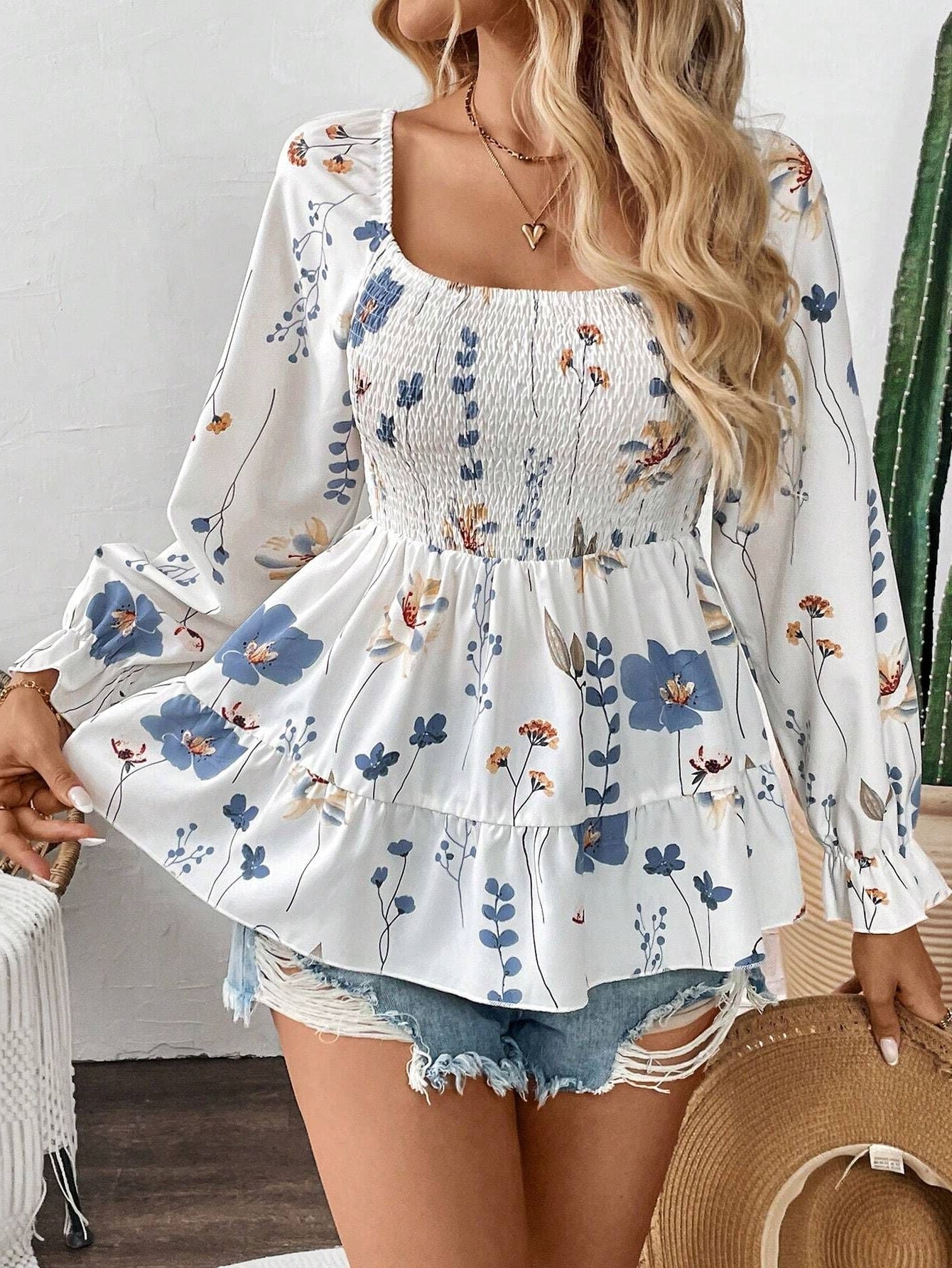 Carmela - Langærmet t-shirt med blomsterprint