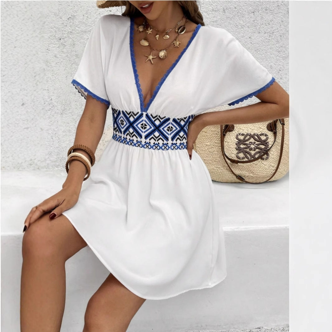 Rihayda - V-hals blonde hvid kjole