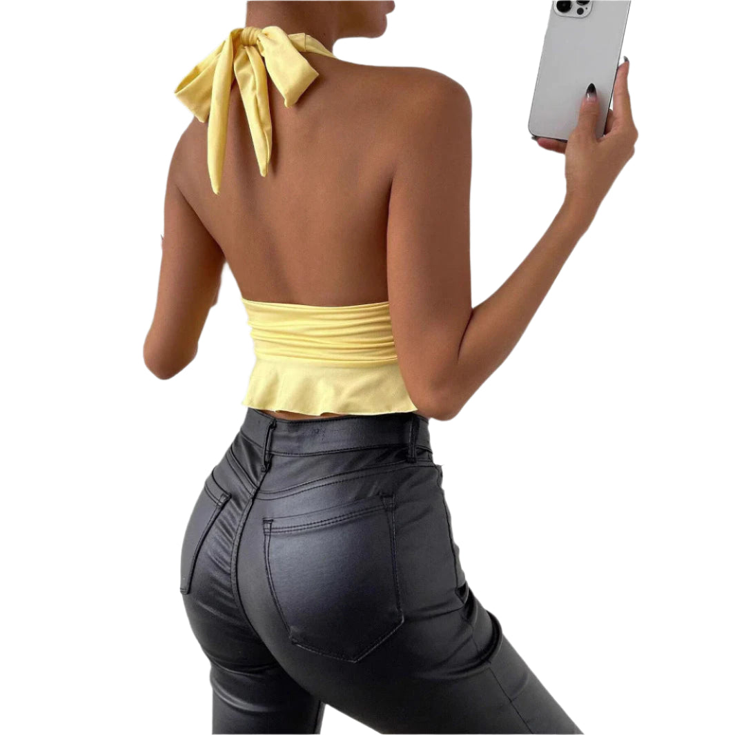 Dorthea - Dyb V-hals halter wrap top