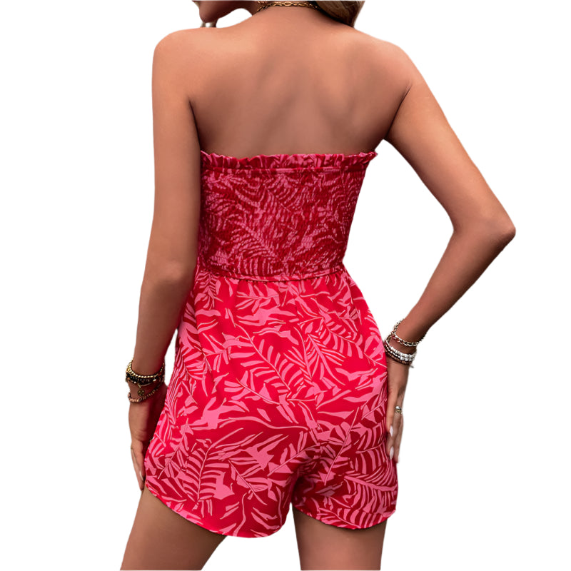 Evette - Elastisk bandeau og blomstermønstre sommer jumpsuit