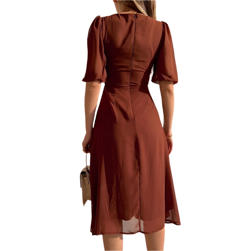 Siena - Pufærmer og dyb V-hals maxikjole