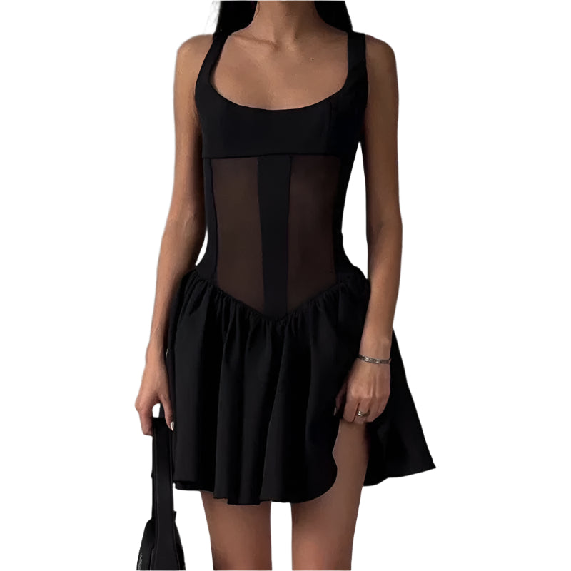 Zella - Firkantet halsudskæring og fladt nederdel charmerende minikjole