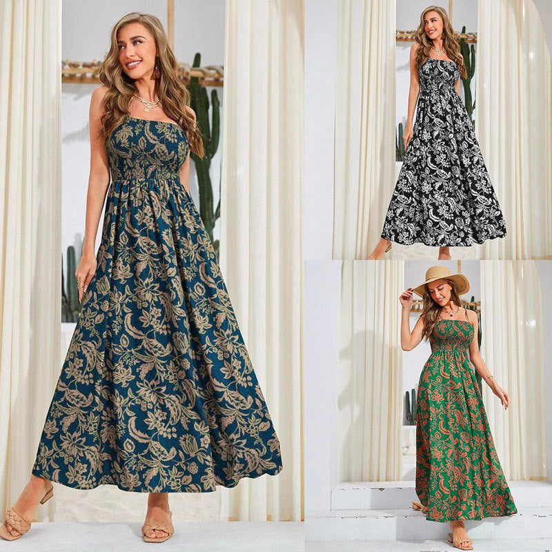 Mirajane - Ruched Print Ruched stropløs kjole