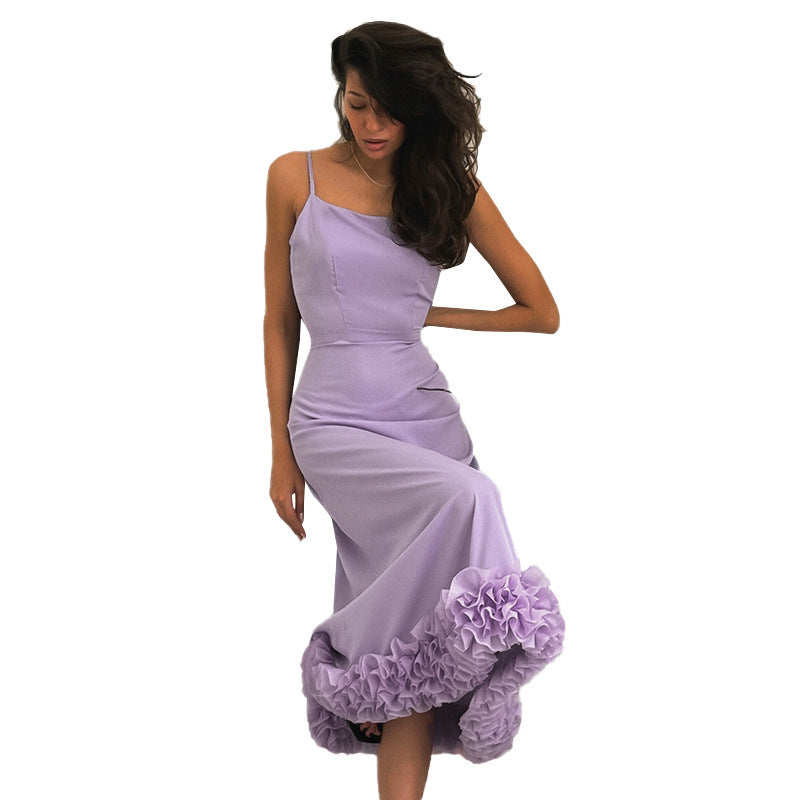 Bianca - Delikat maxikjole med fjeraccenter