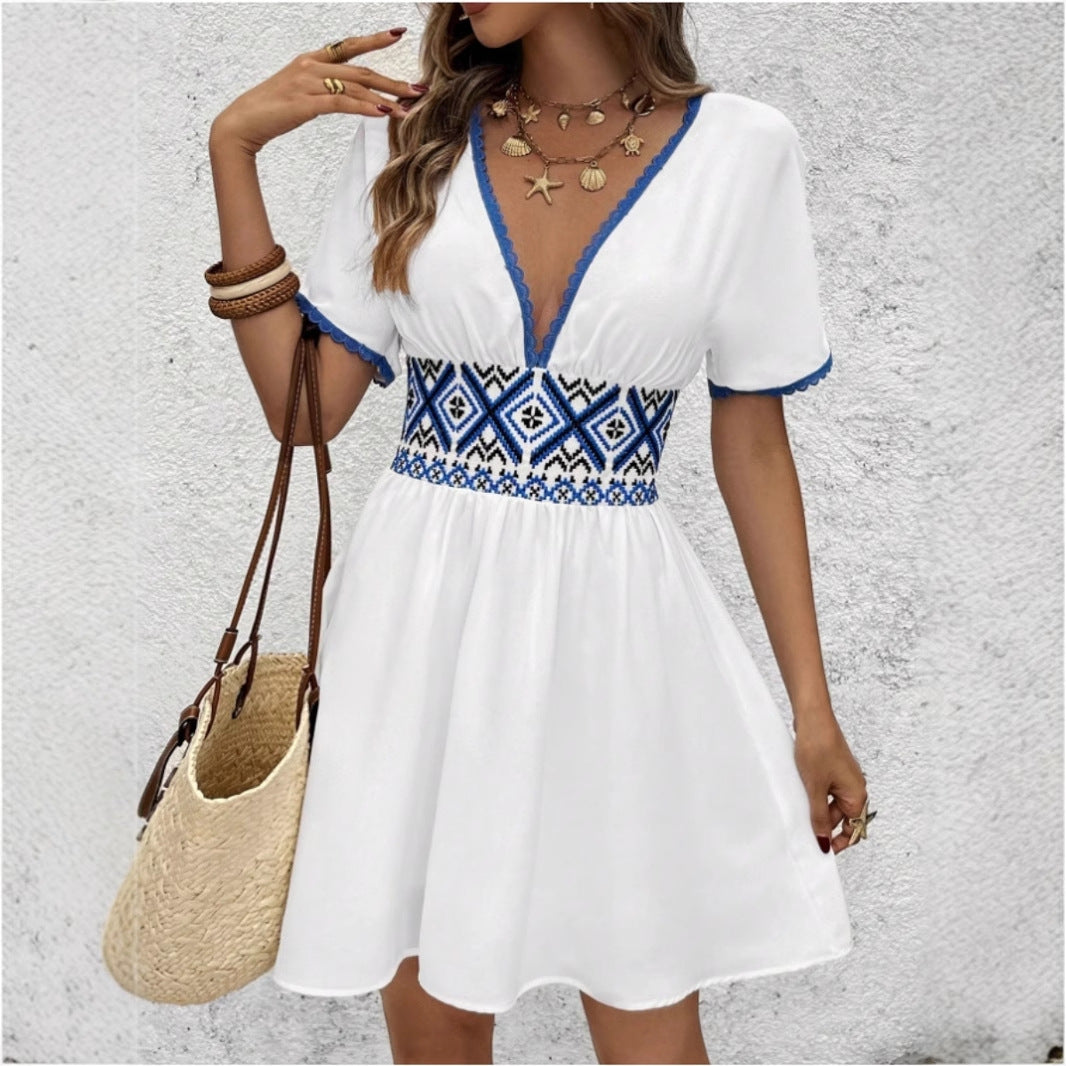 Rihayda - V-hals blonde hvid kjole