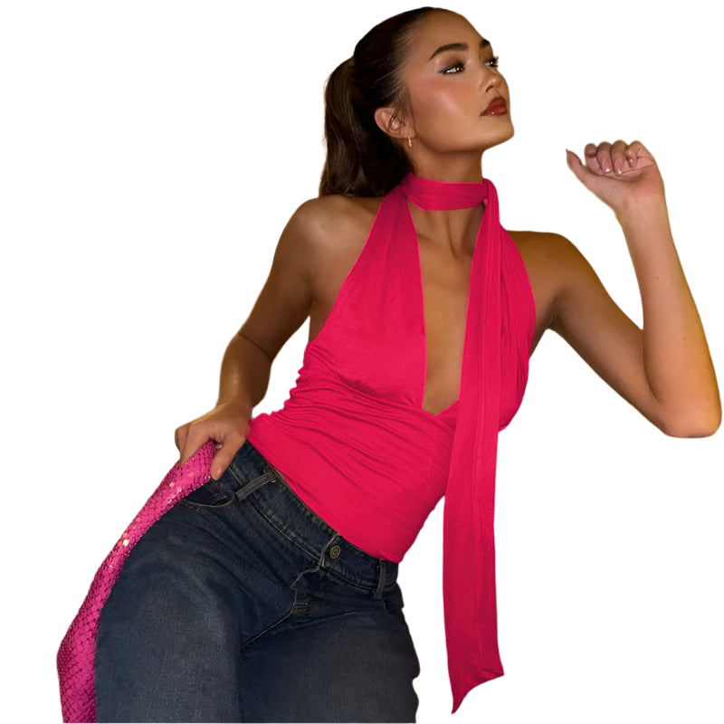Cecily - Dyb V-hals halter wrap top