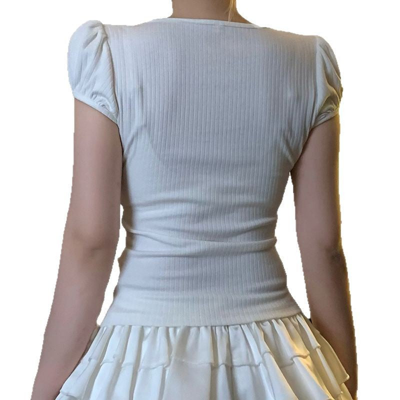 Jannie - Sødt kattemotiv og pufærmer top