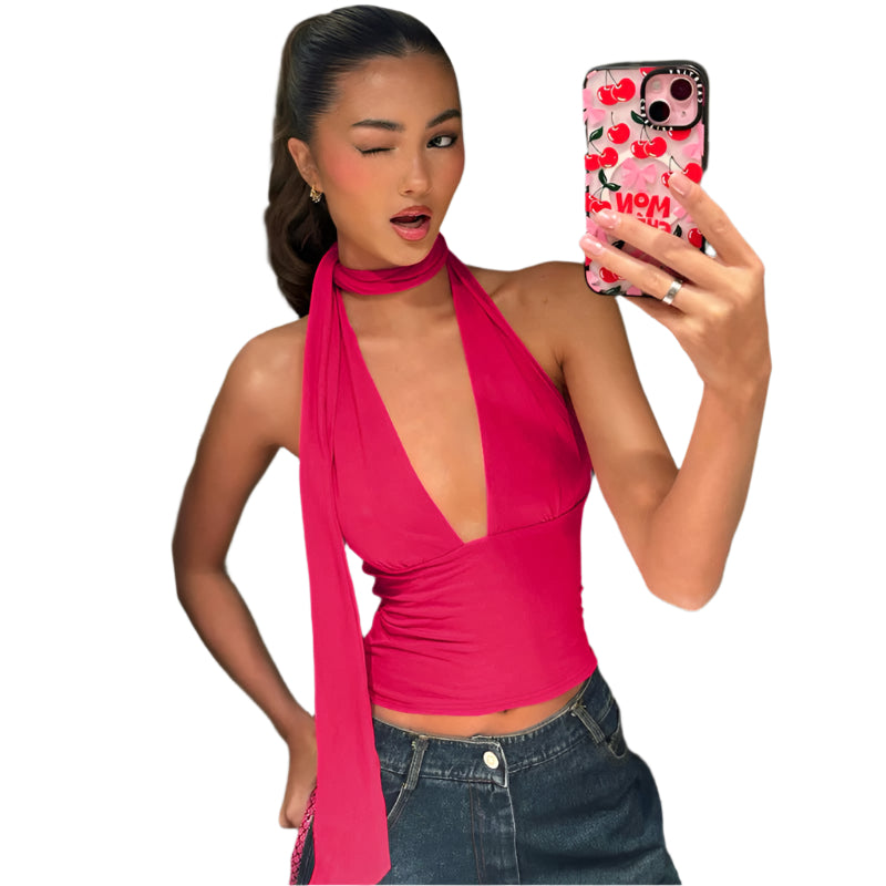 Cecily - Dyb V-hals halter wrap top