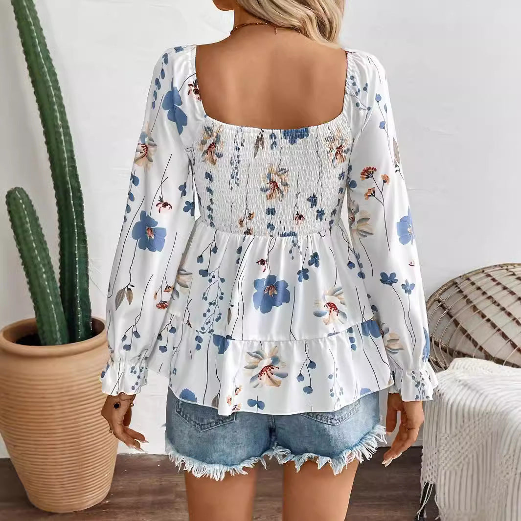 Carmela - Langærmet t-shirt med blomsterprint