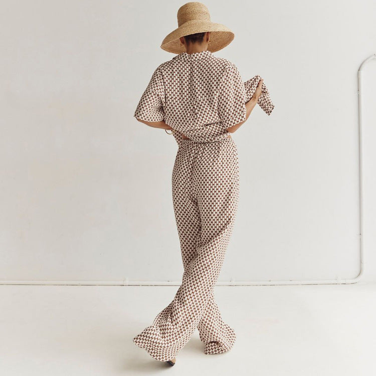 Ester - skjorte- og buksesæt med geometrisk tryk