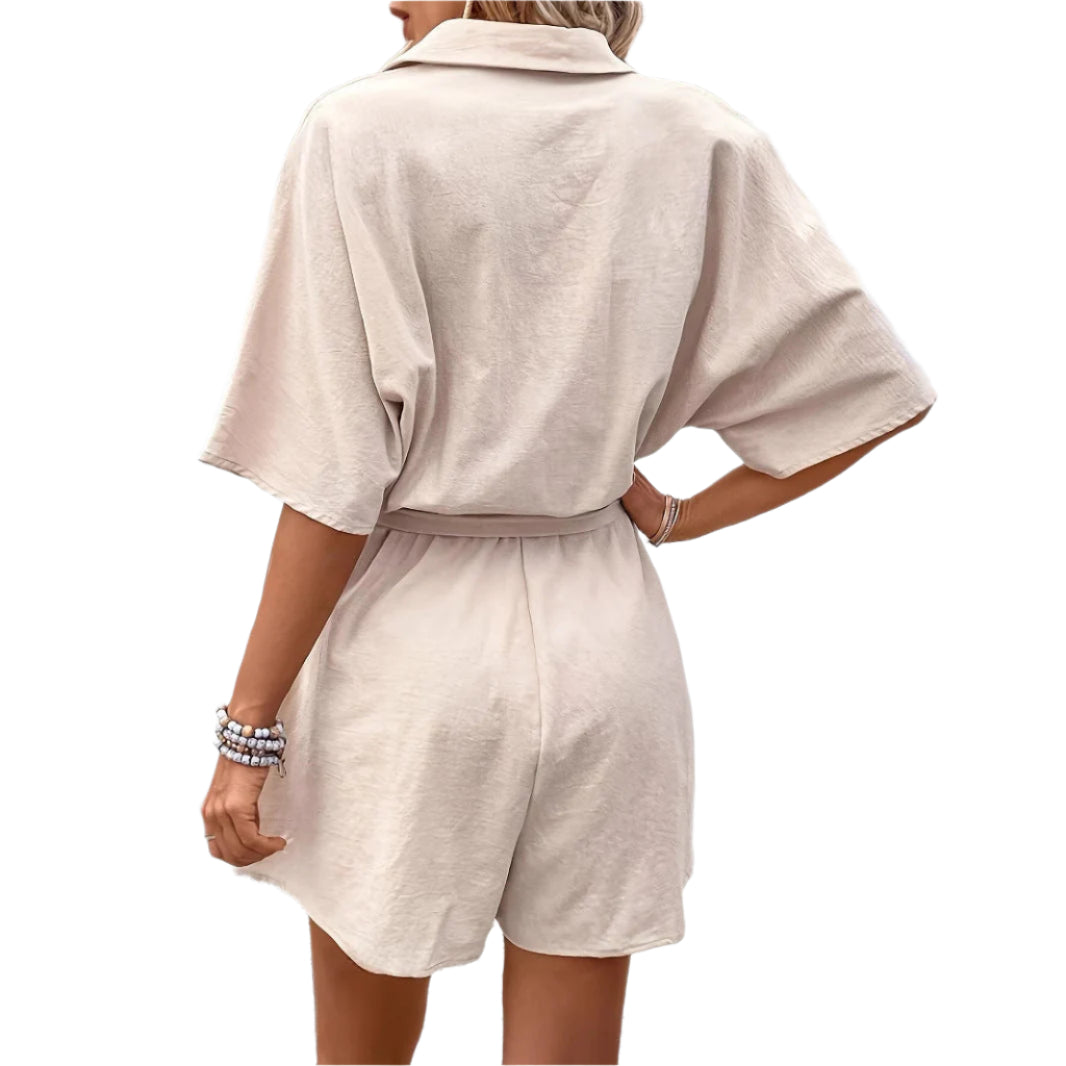 Kortney – Button-down jumpsuit med bælte i taljen