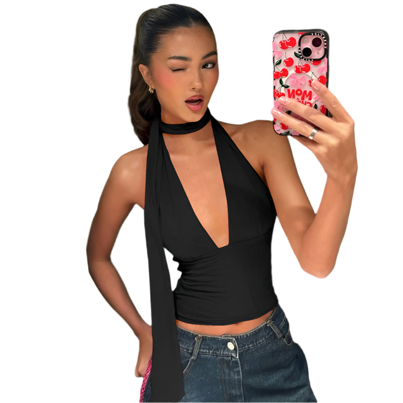 Cecily - Dyb V-hals halter wrap top