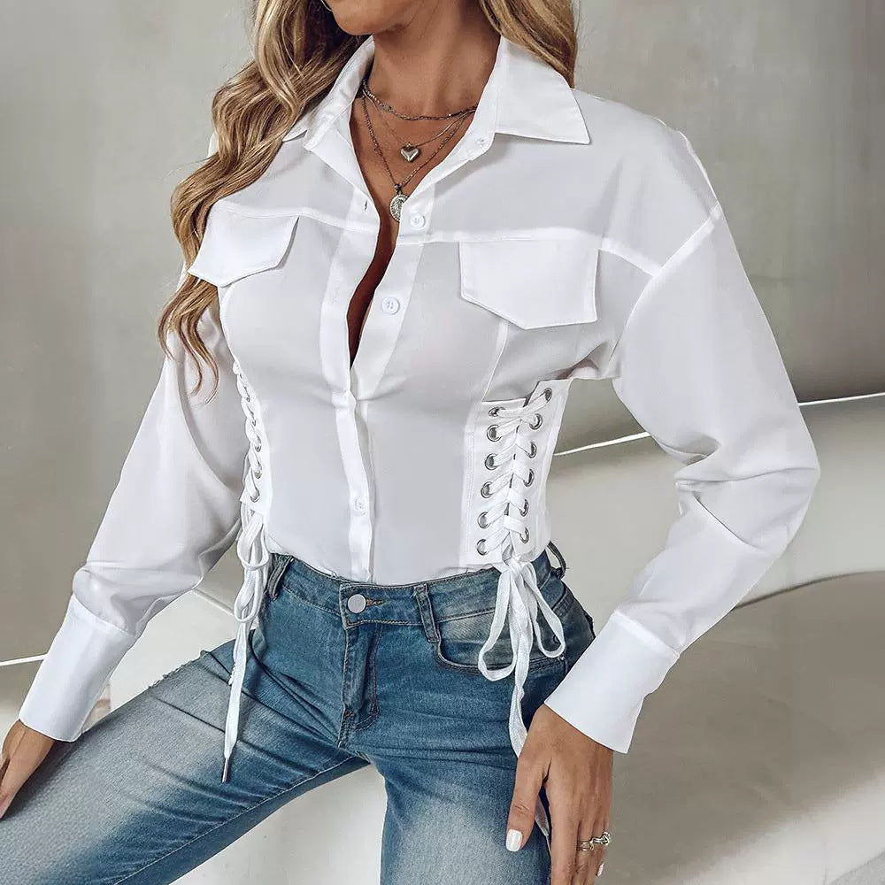 Olivia - Dametop med stropdesign i siden