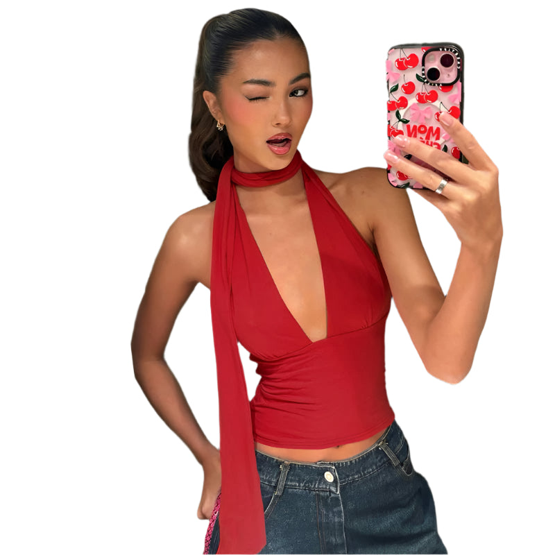 Cecily - Dyb V-hals halter wrap top