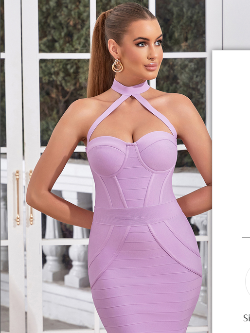 Pauline - Bandage Crossover Halter Midi Dress med flæse forneden