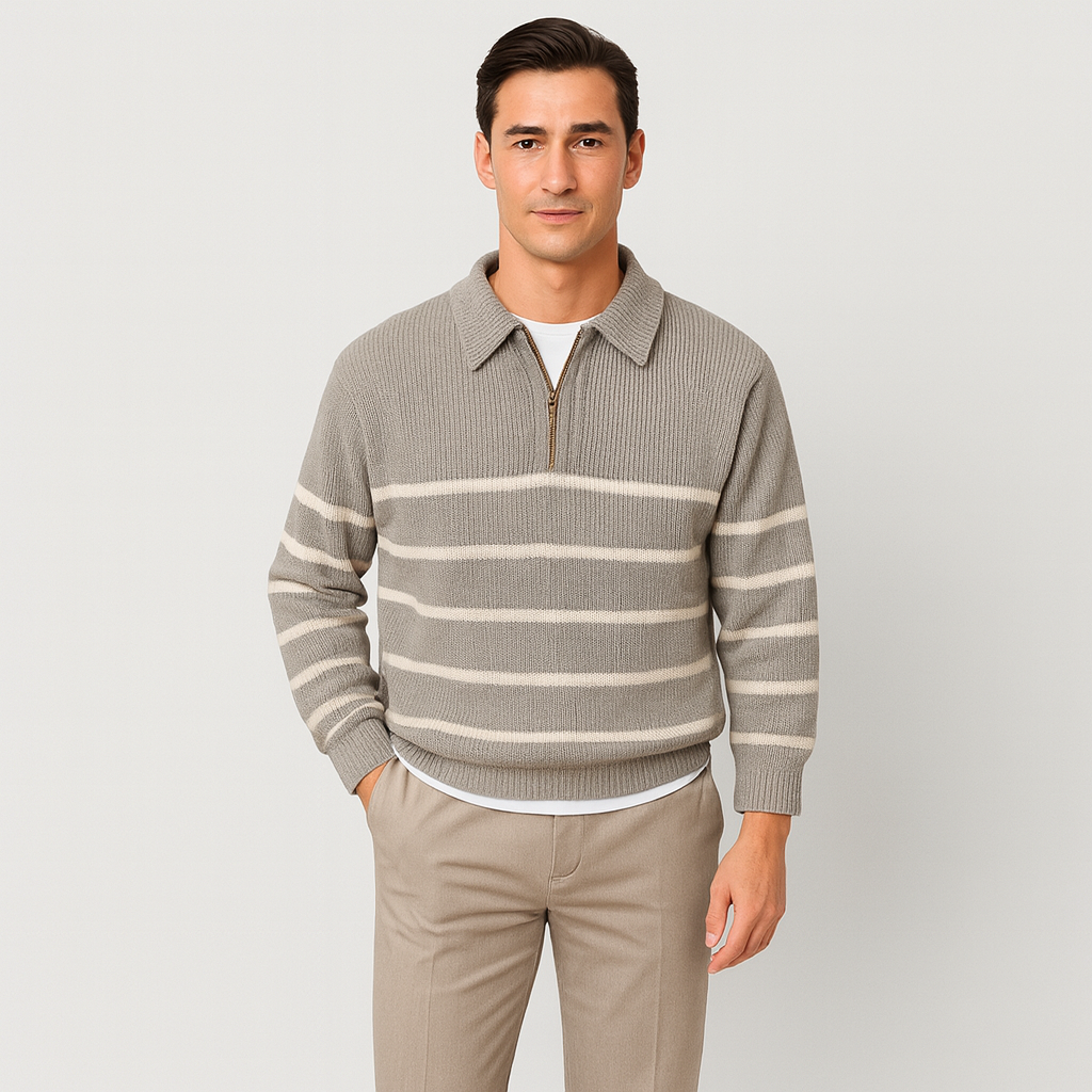 Rheon | Stribet sweater med lynlås