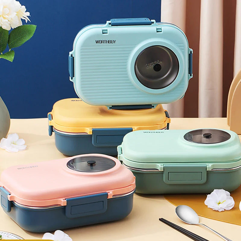 Madkasse i Rustfrit Stål – 3 Rum & Lækagesikker