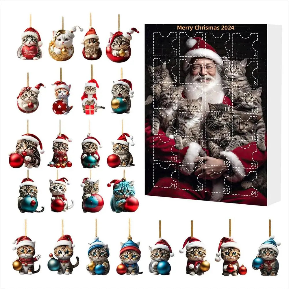 Adventskalender med juletræspynt 2025 Sød dyretegneserie