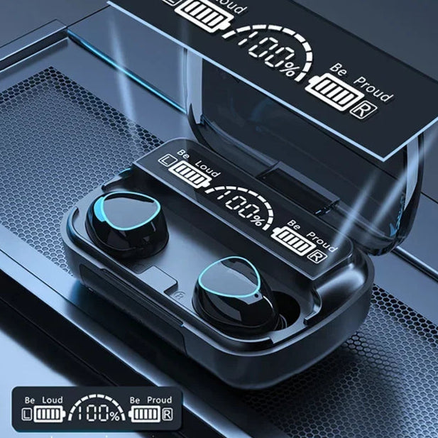 Trezorix - LED-skærm til trådløse øretelefoner med opladerboks til mikrofon øretelefoner