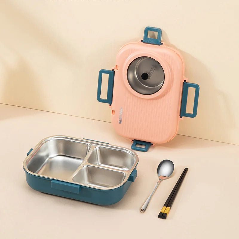 Madkasse i Rustfrit Stål – 3 Rum & Lækagesikker