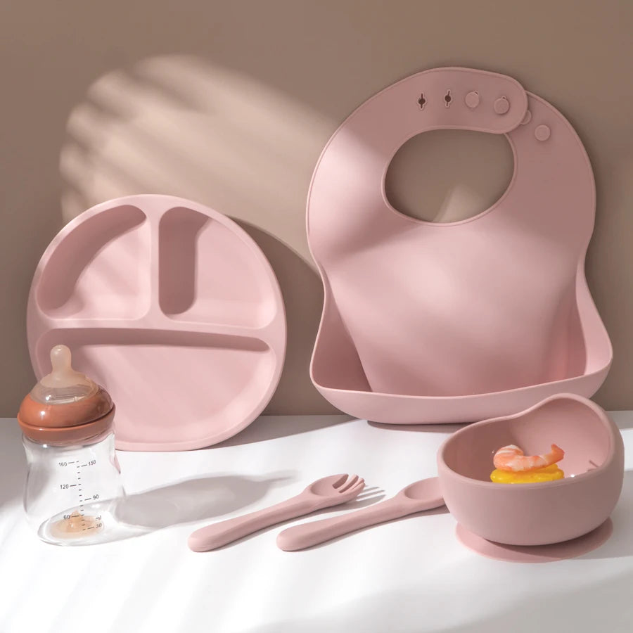 5 stykker baby silikone fodringssæt