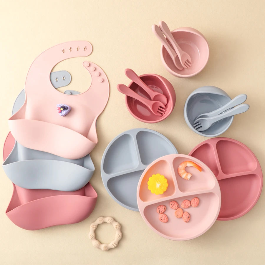 5 stykker baby silikone fodringssæt