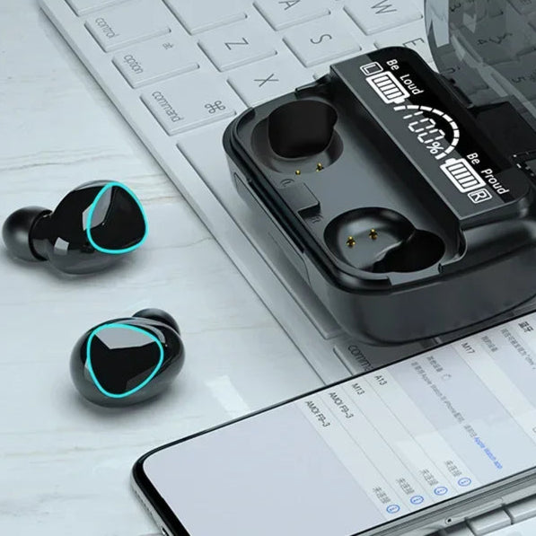 Trezorix - LED-skærm til trådløse øretelefoner med opladerboks til mikrofon øretelefoner