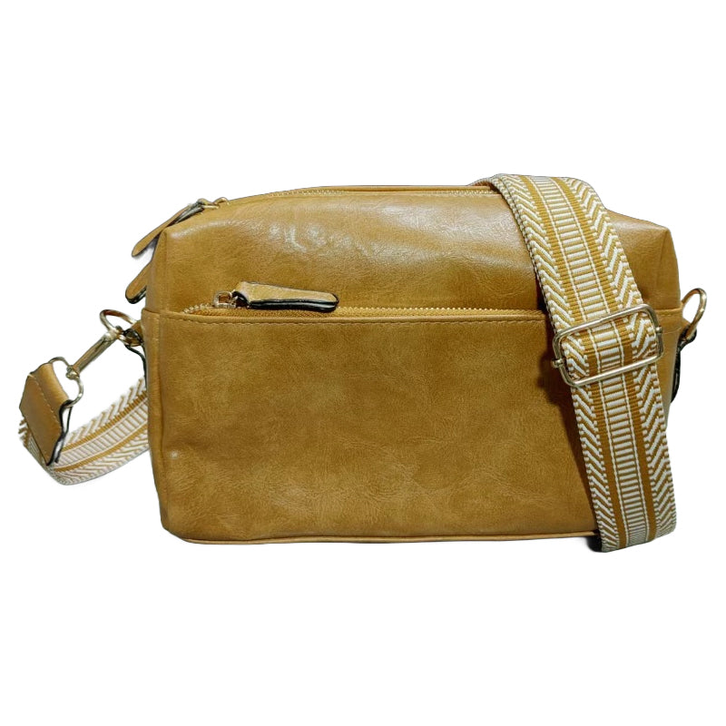 Luisa - Skuldertaske med tredobbelt lynlås og stribet rem