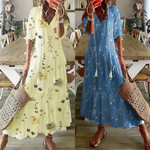 Elisa - Floral Bohemian V-hals Maxikjole