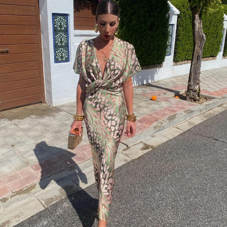 Annaliese - Floral Maxikjole med V-udskæring