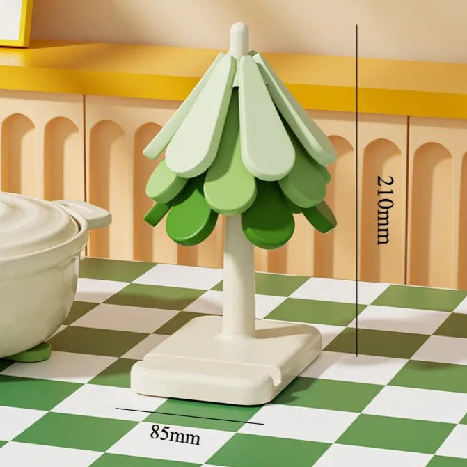 Træ Design Stativ Silikone Coaster 3 stk Sæt