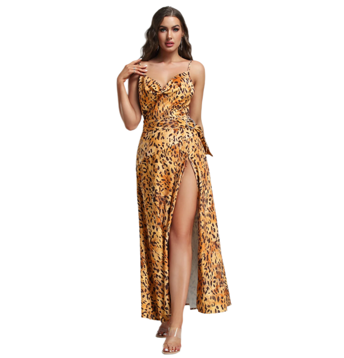 Emma - Gepard print sommerkjole med høj slids