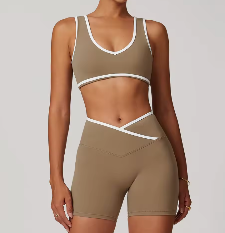 2-delt yoga- og pilatessæt til kvinder – sømløst træningssæt med leggings og top