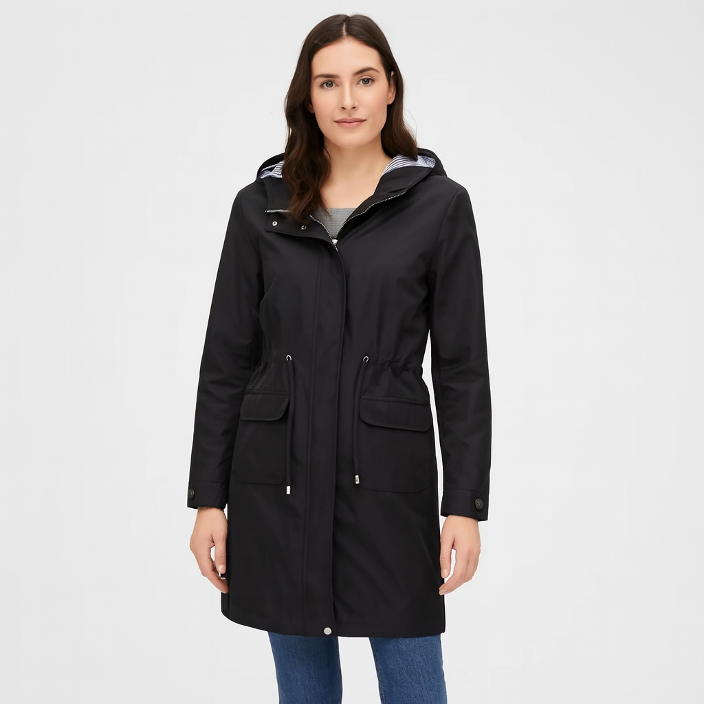 Solaria vandtæt regnfrakke med hætte og lommer