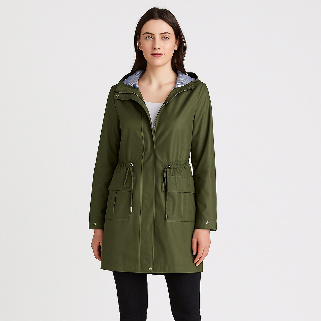 Solaria vandtæt regnfrakke med hætte og lommer