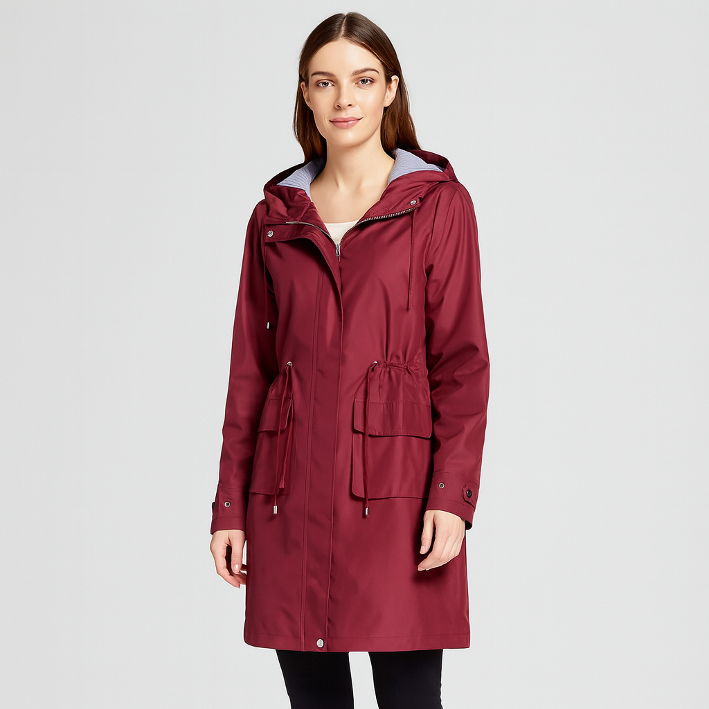 Solaria vandtæt regnfrakke med hætte og lommer