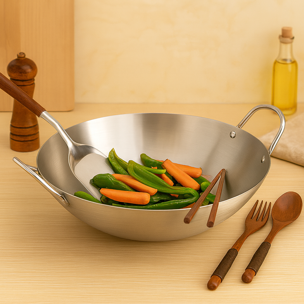Stelvara | Wok i rustfrit stål med dobbelte håndtag