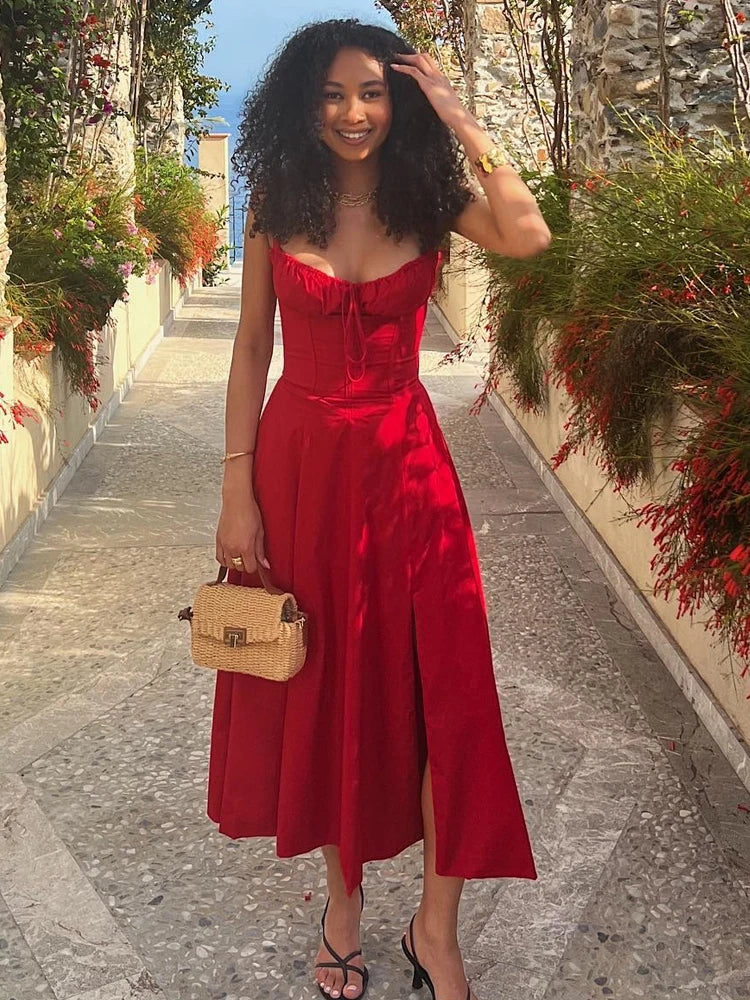 Doris - Spaghetti strop kjole med blondemønster