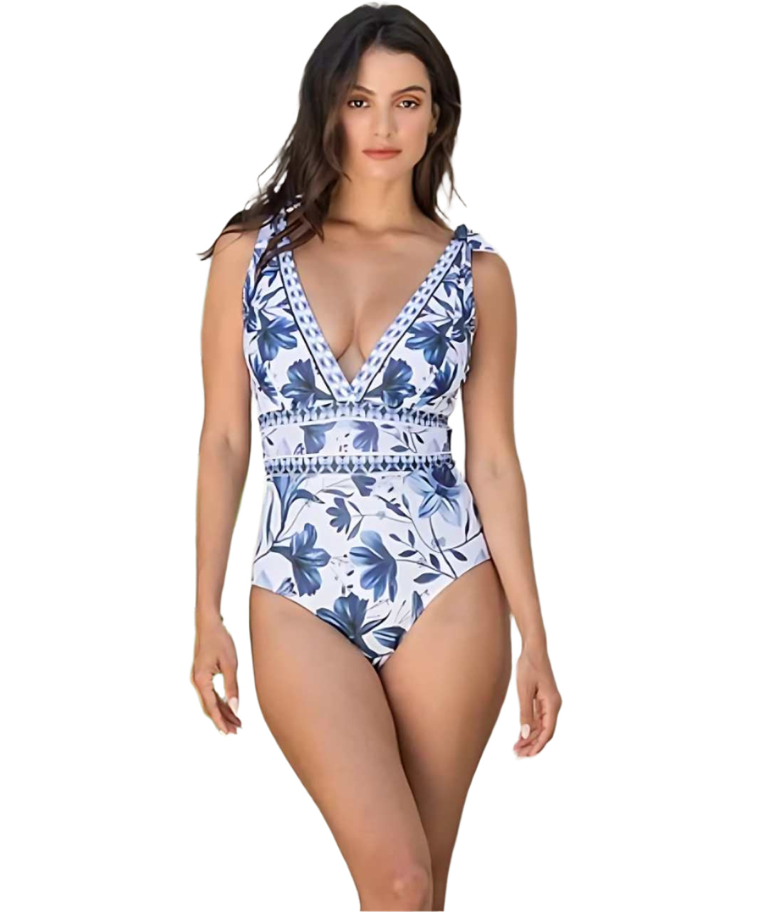 Arelia - V-hals badedragt i ét stykke med matchende nederdelsæt